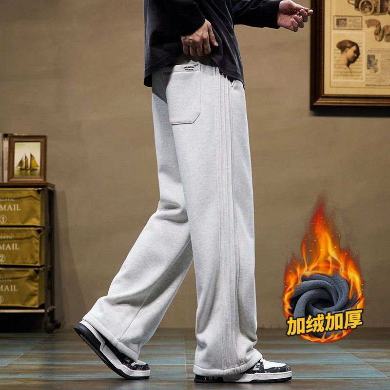 加绒加厚宽松运动裤美式三道杠卫裤休闲工装裤Z9860-P45/加绒P55，男装休闲裤，星座509