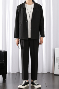 2021秋季休闲一套西装男士套装韩版潮流男士两件套西服YZ2001-P90图片