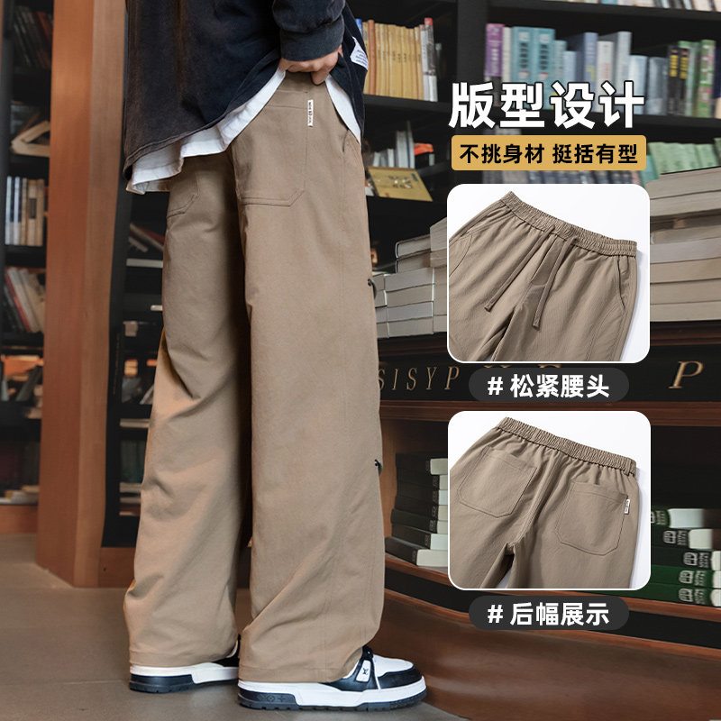 美式伞兵工装裤男秋季日系宽松褶皱工装裤痞帅直筒长裤Z9855-P45,男装工装外套,星座509