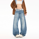 美式复古阔腿牛仔裤男女2026春季宽松显瘦阔腿弯刀长裤YD9079-P75，男装牛仔裤，星座509