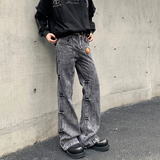 潮牌设计感褶皱牛仔裤男美式街头高街宽松微喇叭阔腿裤YA125-P50，男装牛仔裤，星座509