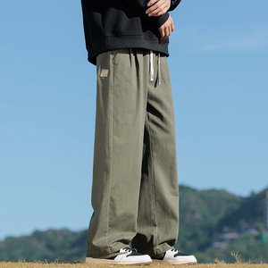 纯棉休闲裤男秋冬直筒裤子2024新款潮牌松紧腰工装长裤Z2328-P50图片
