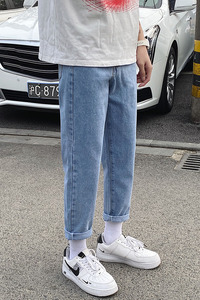 牛仔裤男修身九分裤夏季新款韩版潮流男裤百搭宽松直筒裤图片