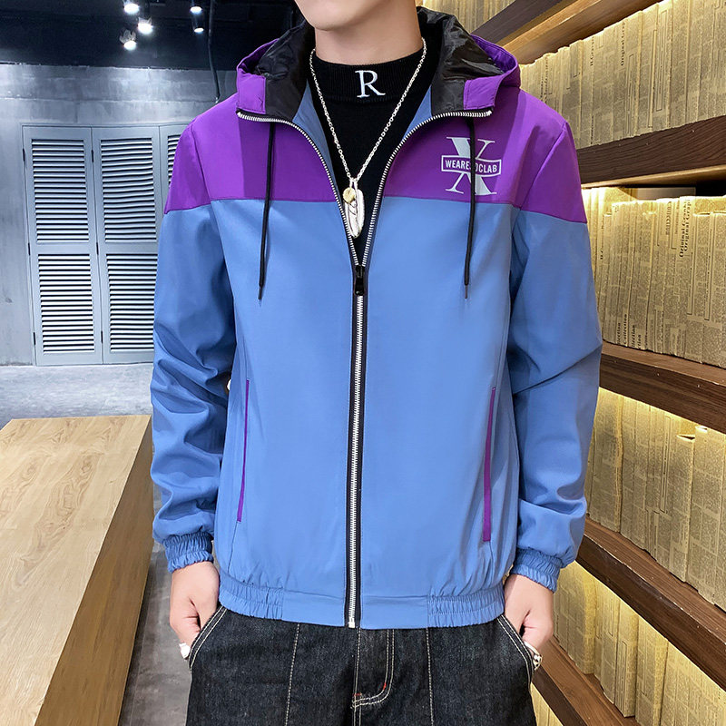 秋款夹克男帅气戴帽子的衣服男士拼色外套外穿韩版潮流HS217-P45图片