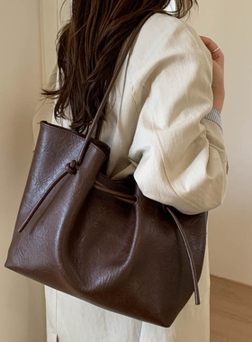 韩系慵懒大容量托特包女2025新款时尚复古单肩包早八通勤手提包