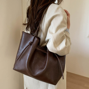 韩系慵懒大容量托特包女2025新款 复古单肩包早八通勤手提包 时尚