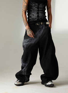 ATSF30 弯刀裤黑色铁链涂鸦喷绘