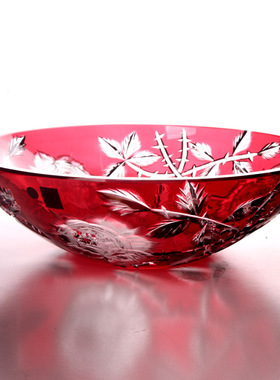 BOHEMIA捷克进口凯撒水晶玻璃红色喜庆大果盘雕刻工艺家居果盘