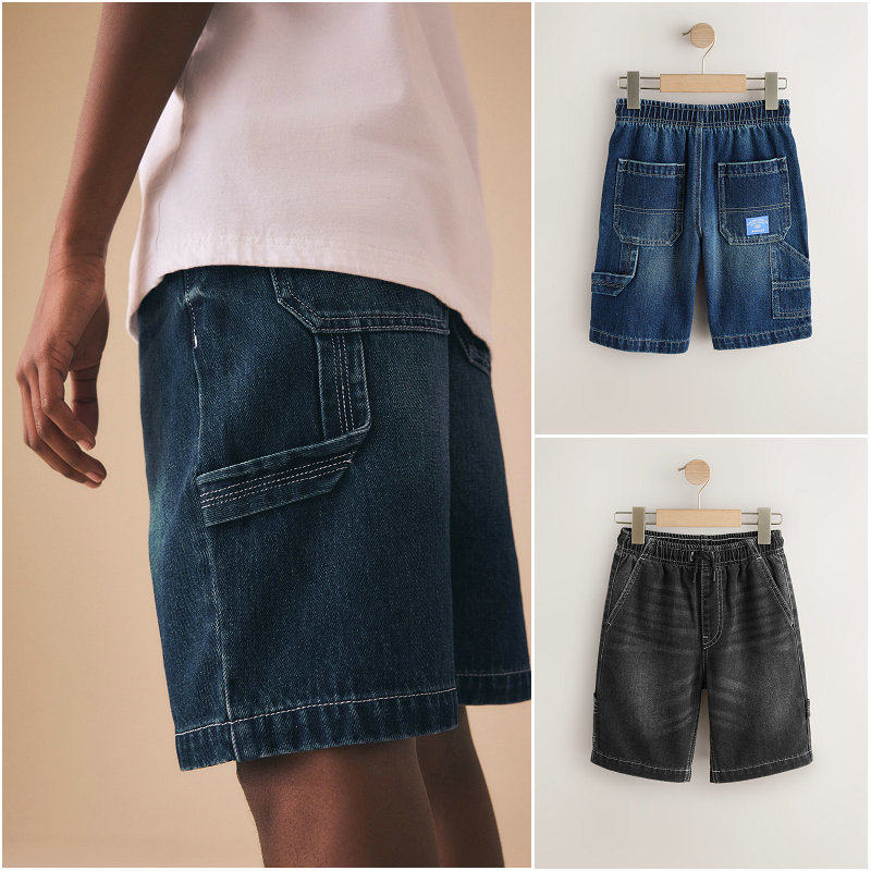 英国Next正品亲子款 26夏新1大男孩男童柔软牛仔短裤工装裤休闲裤