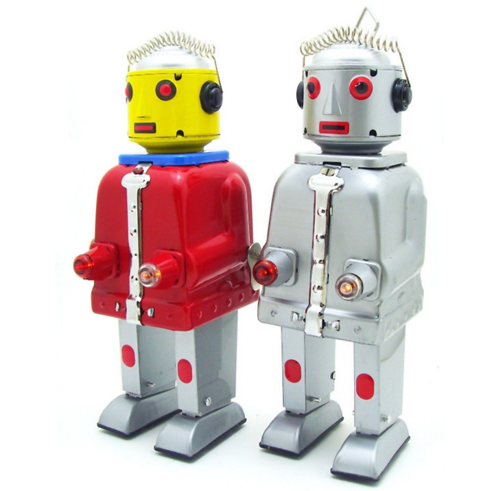 80怀旧铁皮发条上弦机器人减压