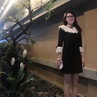 法式名媛木耳边蛋糕领连衣裙娃娃喇叭袖a字七分袖优雅显瘦约会裙