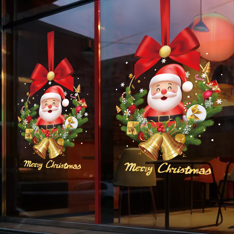 圣诞节装饰品氛围场景2026店面布置玻璃门贴纸花环挂饰静电窗花贴