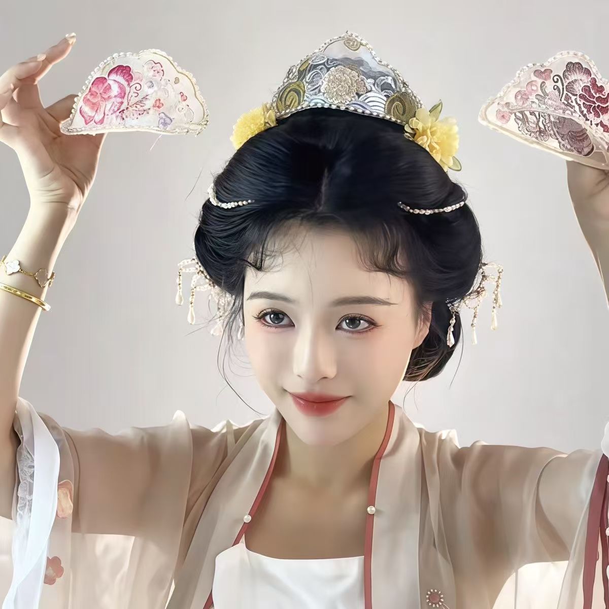 新款汉服头饰刺绣发冠发饰