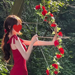 精灵花朵弓箭影楼摄影写真旅拍汉服花藤弓箭新娘银色镶钻拍照道具