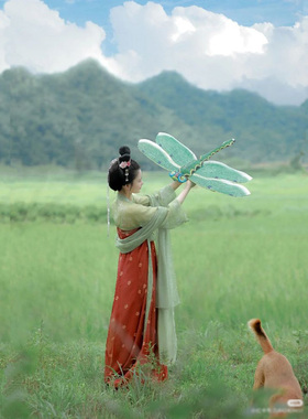 汉服古风摄影道具创意立体蜻蜓风筝手工竹制外景拍照手拿摆件装饰