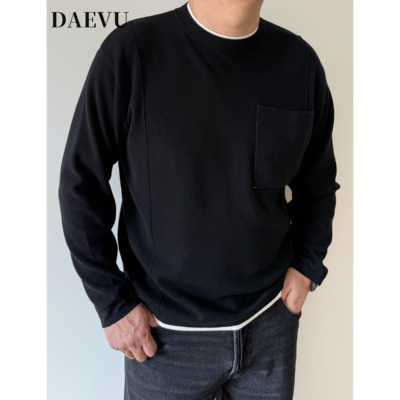 DAEVU大依无忧大码假两件毛衣男2025秋冬新款胖子宽松套头针织衫
