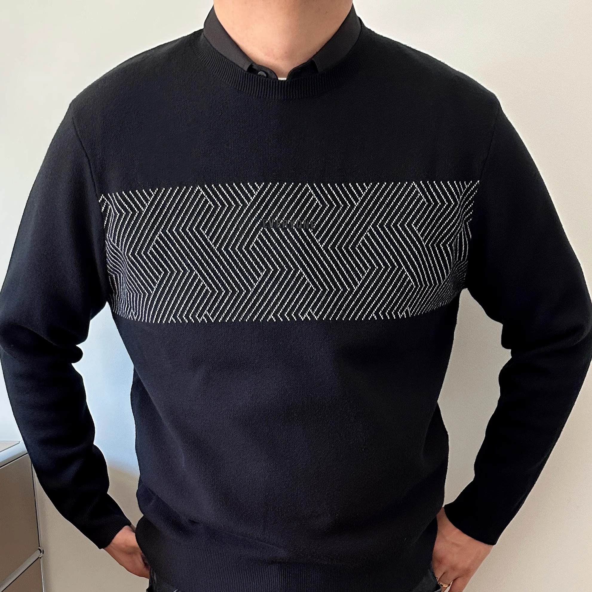 大依无忧大码男装冬季假两件胖人针织衫加肥加大男士衬衫领毛衣