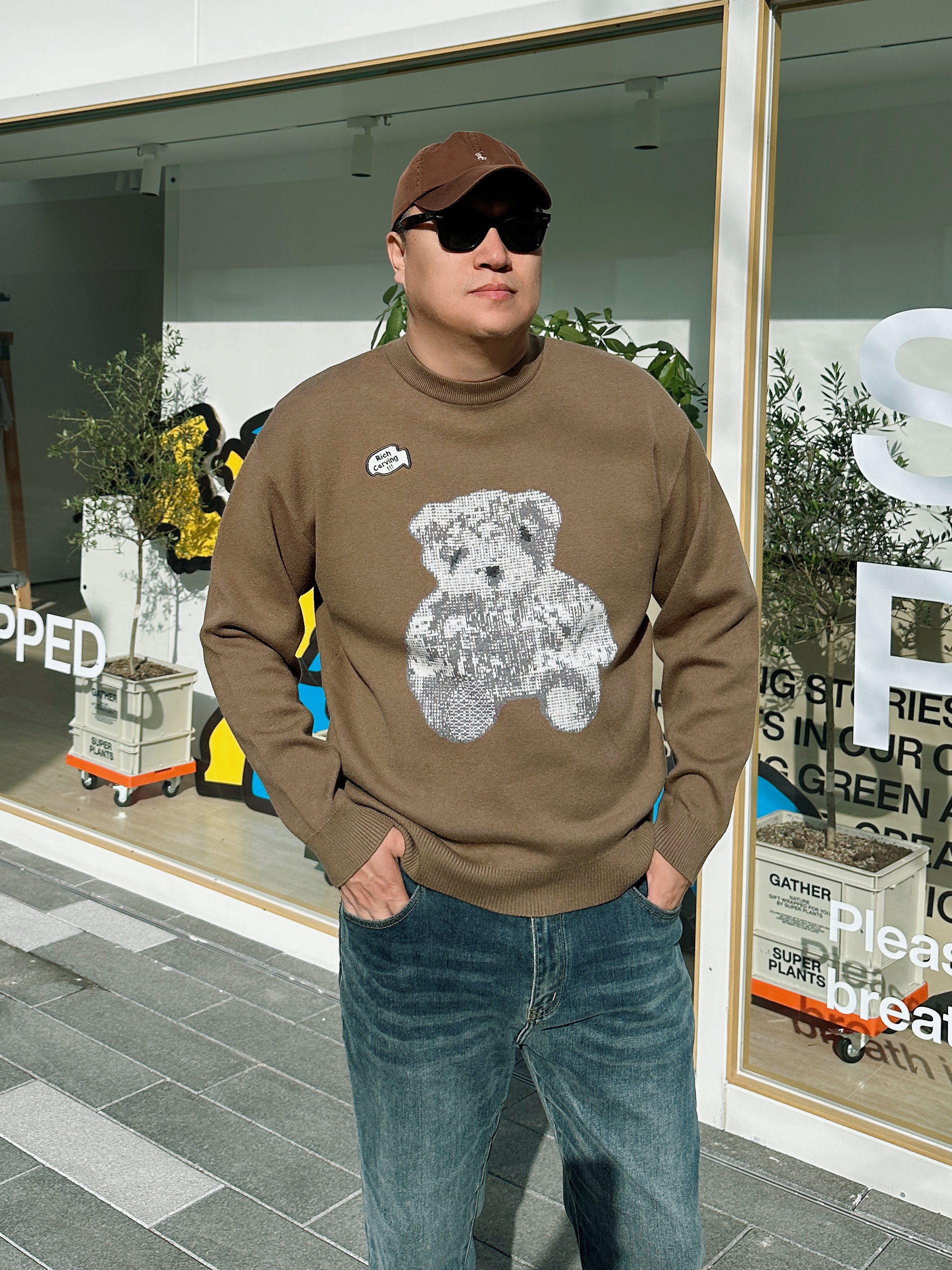 套头圆领卡通熊男款毛衣针织衫