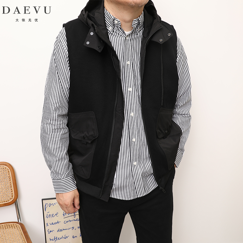 春秋新款短款连帽针织坎肩马甲