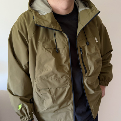 DAEVU大码男装春款户外休闲浅绿色风衣加肥加大男款连帽夹克外套