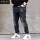 牛仔裤 秋新款 小脚加肥加大码 男士 黑灰水洗韩版 大号潮胖子弹力修身