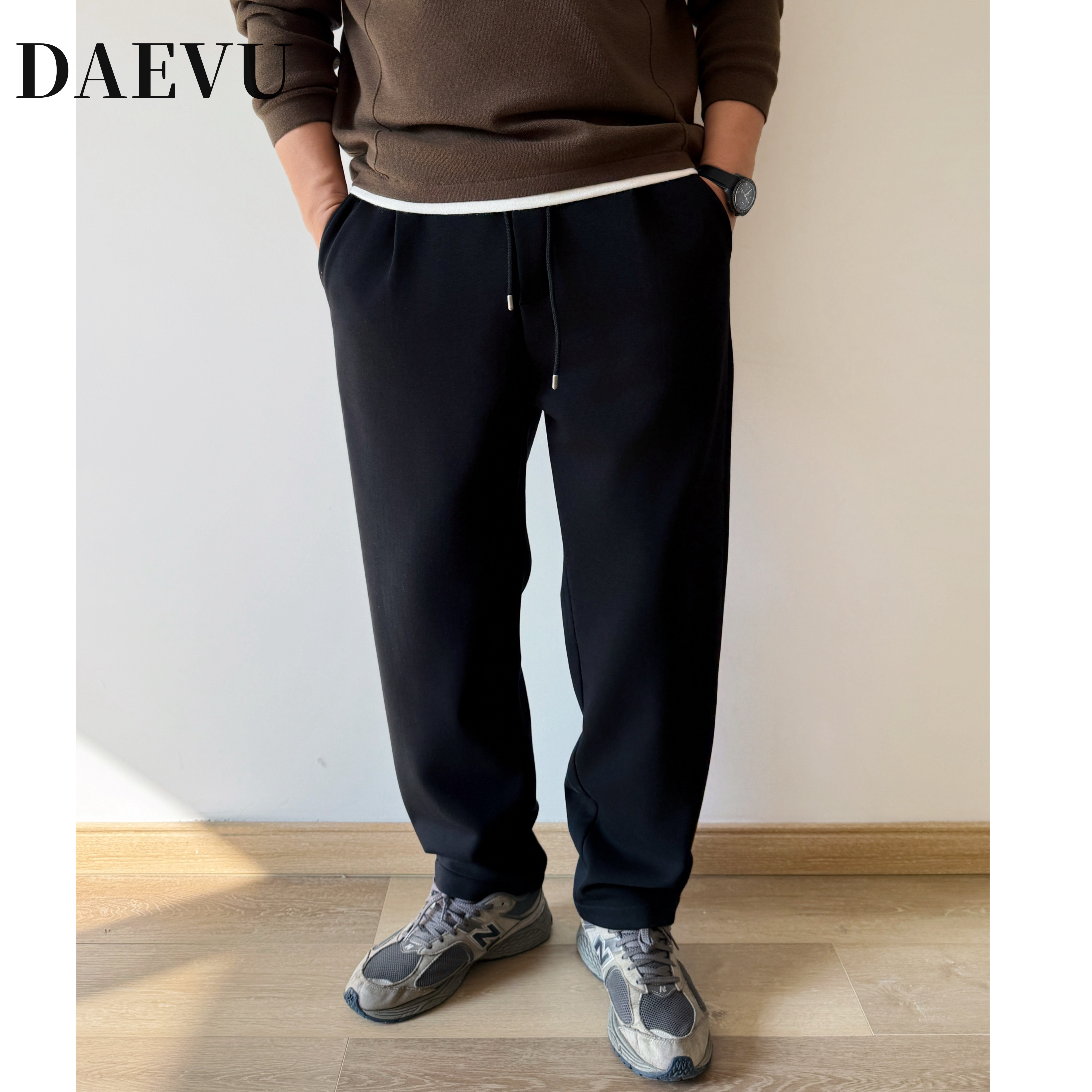 DAEVU大依无忧大码加绒休闲裤通勤弹力加肥加大冬季加厚直筒男裤