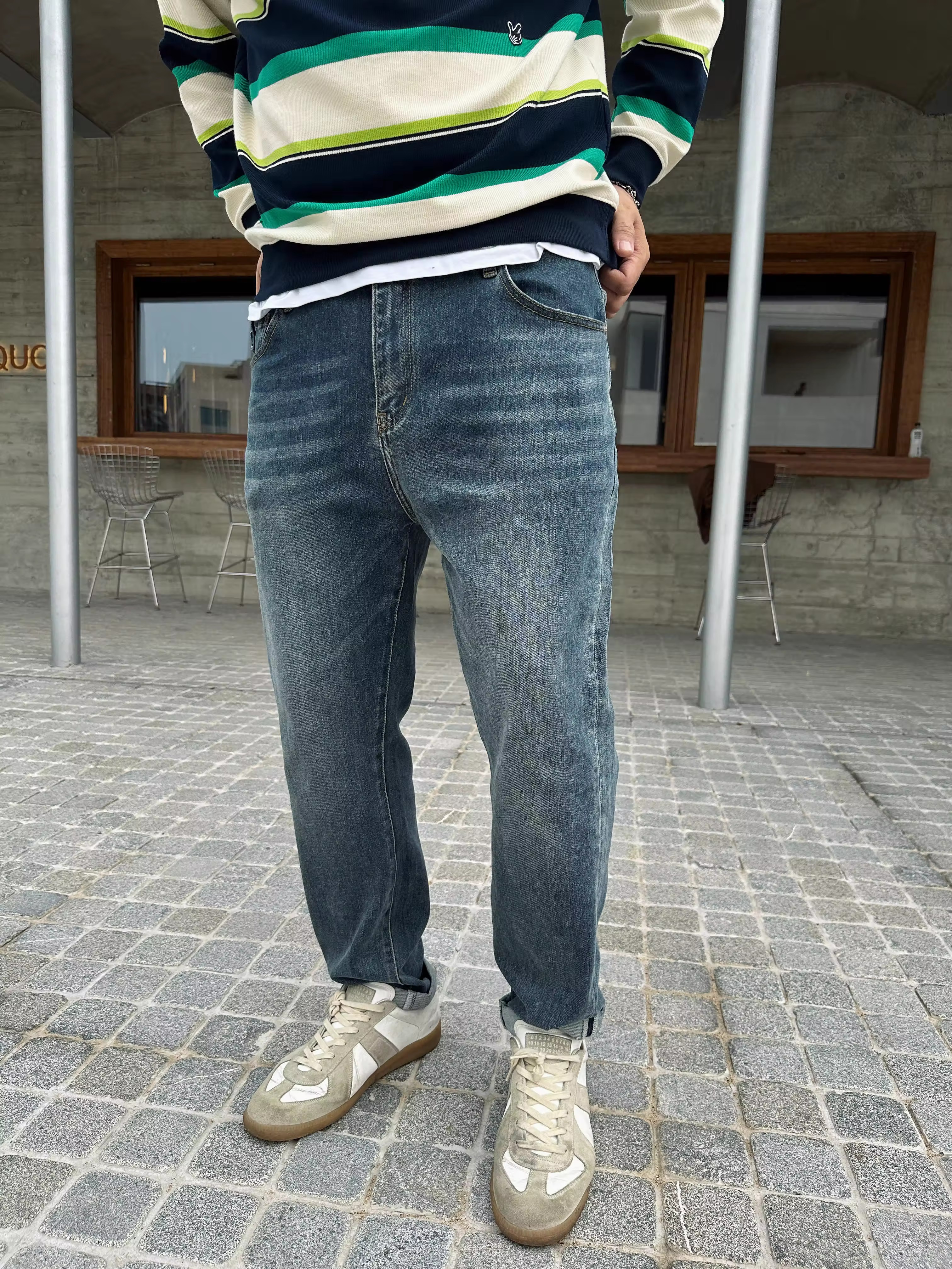 大依无忧拉链长裤直筒牛仔裤