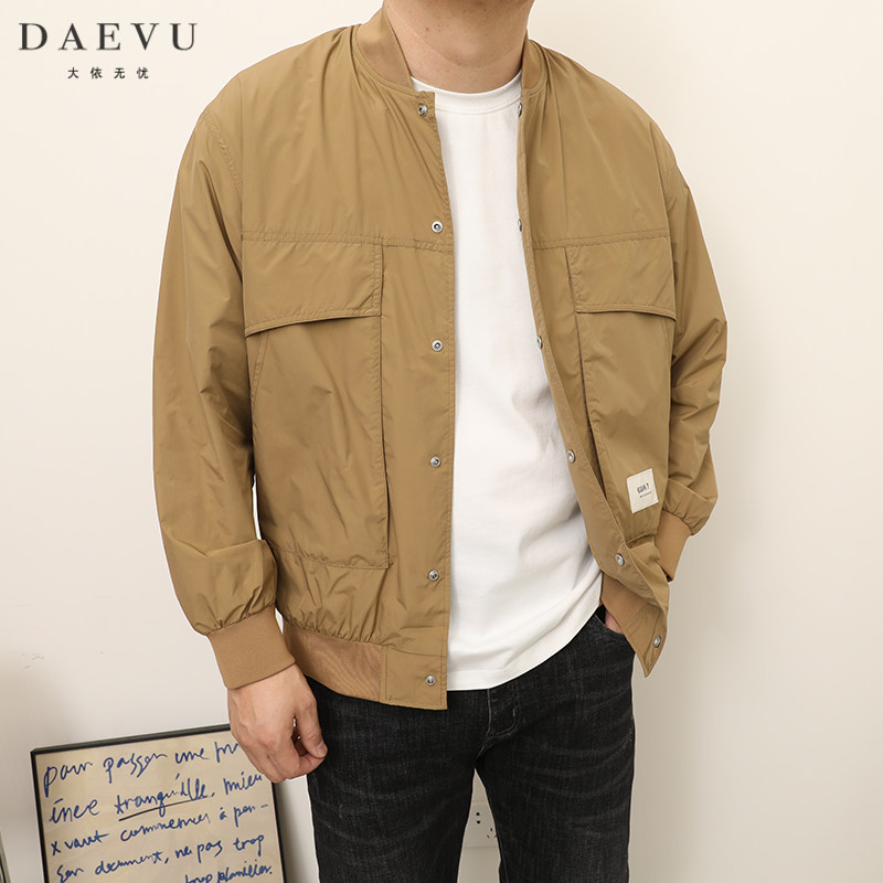 DAEVU春新款薄料韩版棒球领大号潮胖加肥加大码男士短款夹克外套