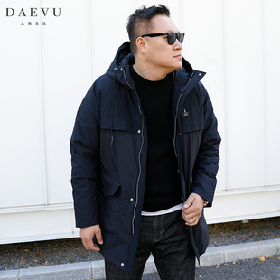 连帽中长款 男士 羽绒服外套 拼接潮胖子大号加肥加大码 DAEVU冬新款