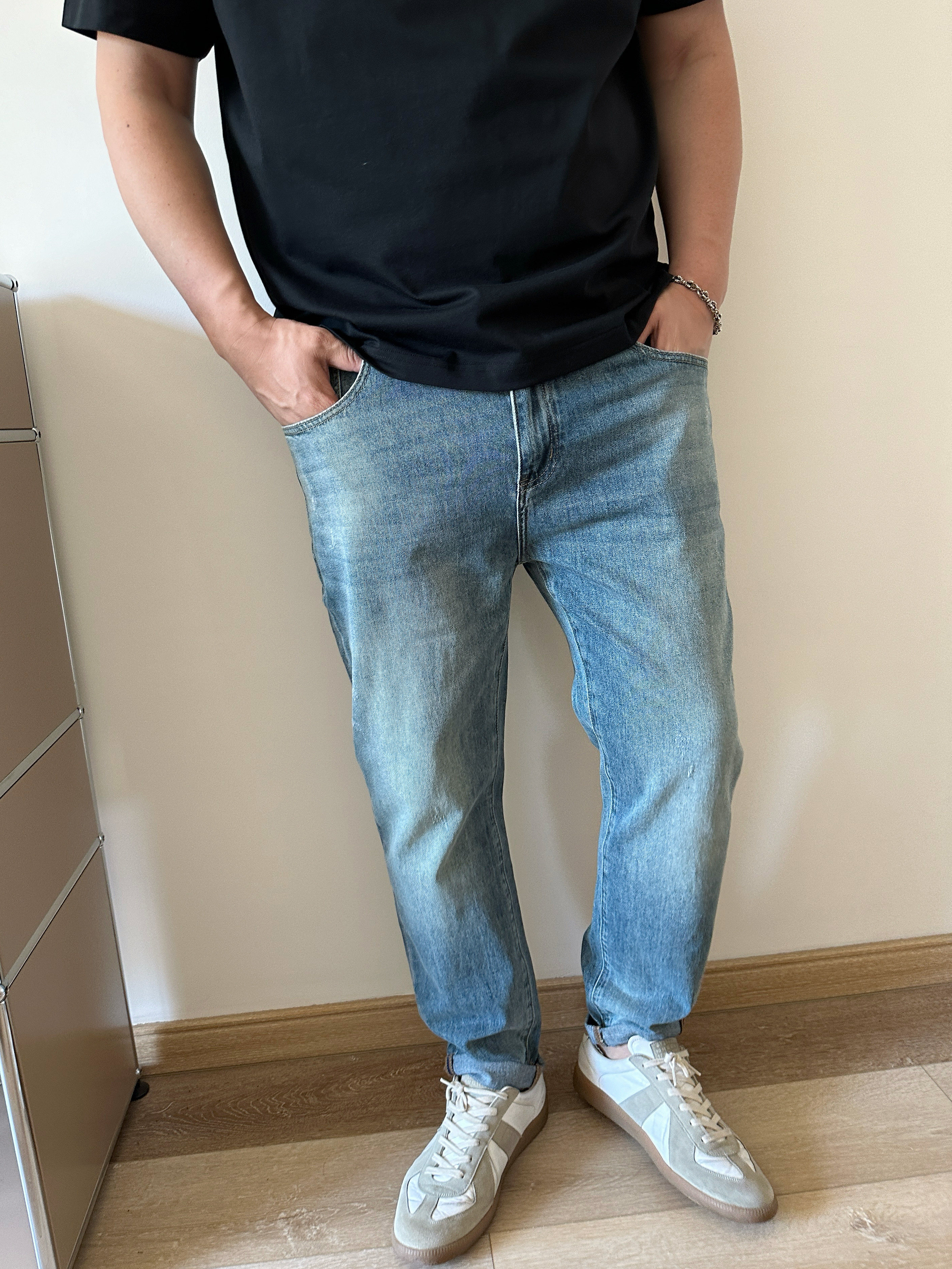 DAEVU拉链长夏加肥加大薄牛仔裤