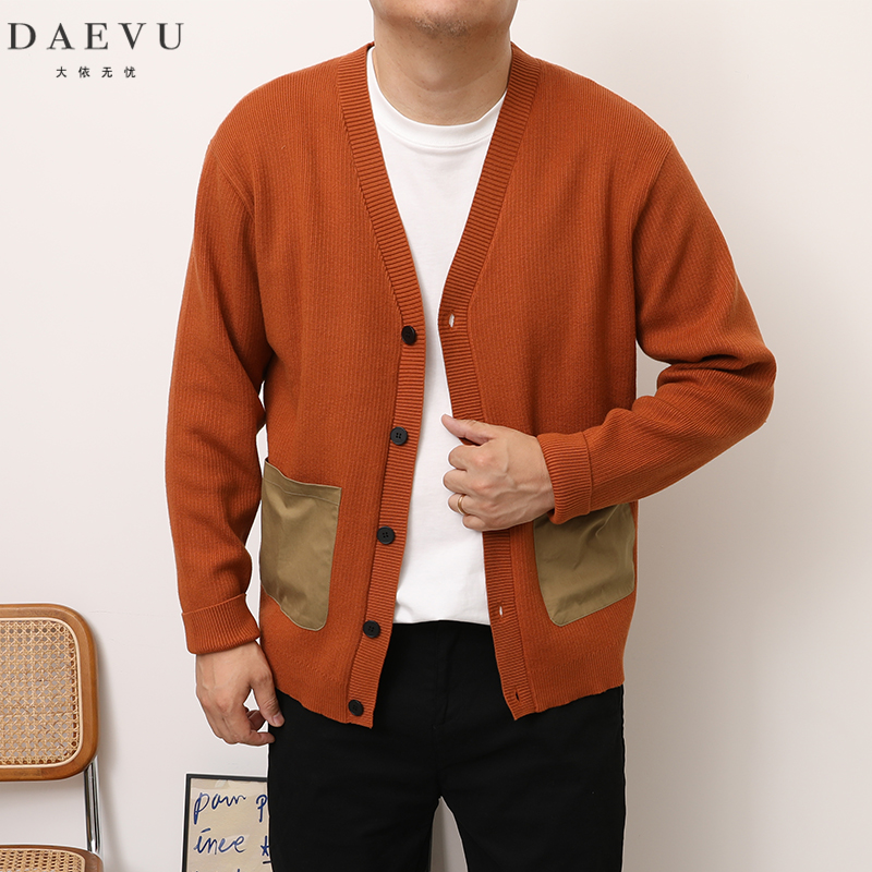 秋新款橘色文艺短款开衫毛衣