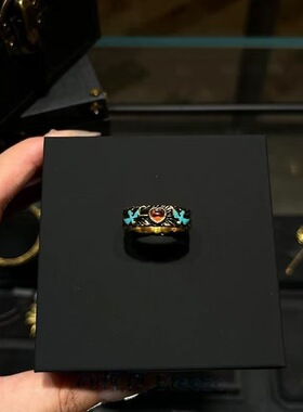 「飞鸟集」vintage中古飞鸟戒指女复古拉丝红色爱心布契风食指戒