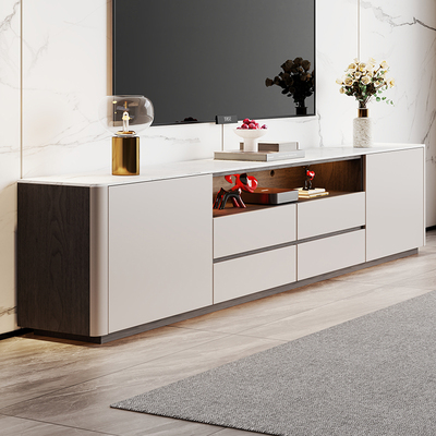 实木电视柜客厅家用落地柜小户型储物柜一体2025新款岩板电视机柜