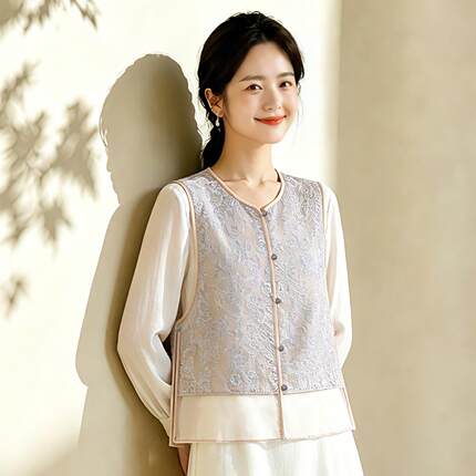新中式风浮光锦桑蚕丝马甲女2026夏季气质侧开叉背心上衣轻薄罩衫
