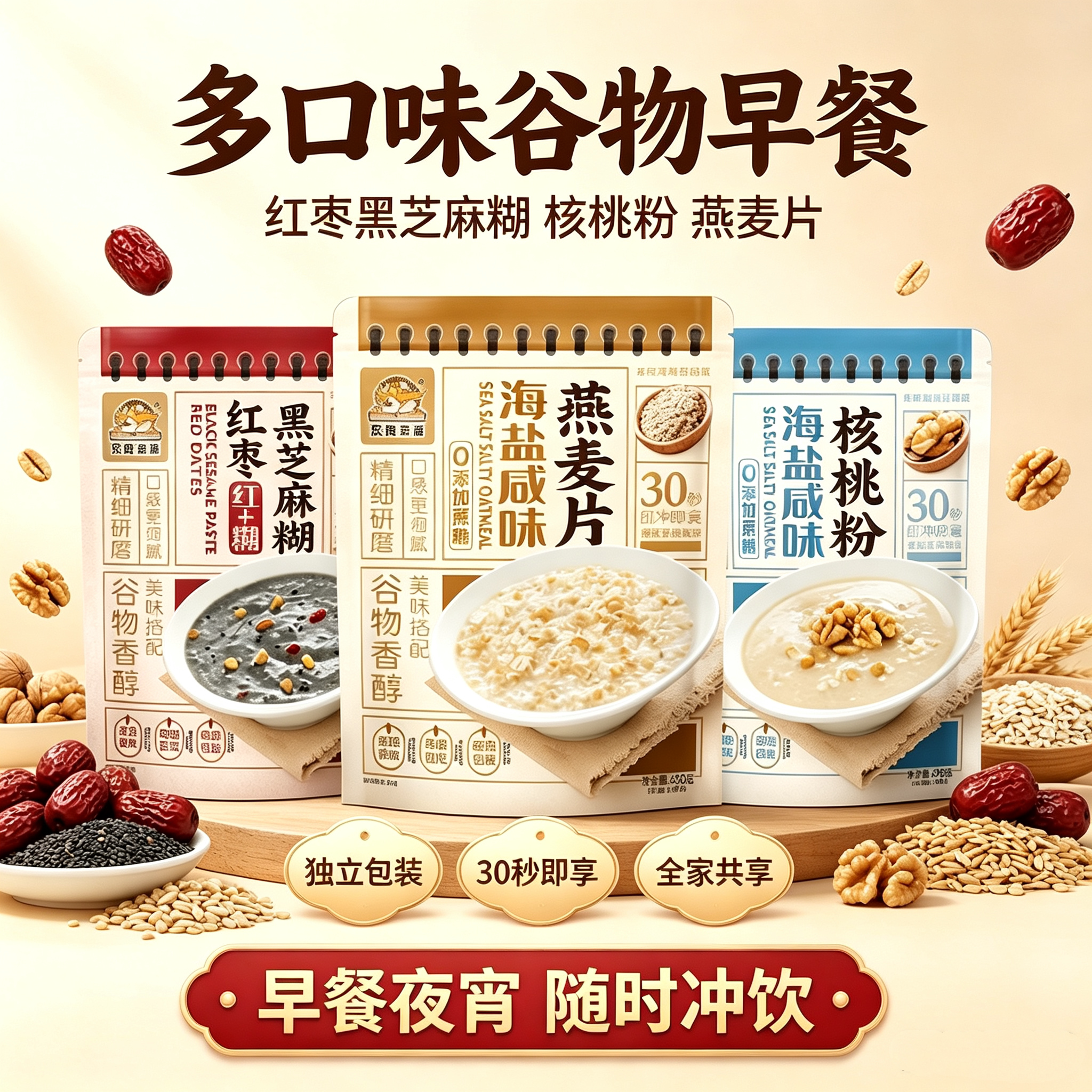 双捷金雀海盐燕麦片红枣黑芝麻糊