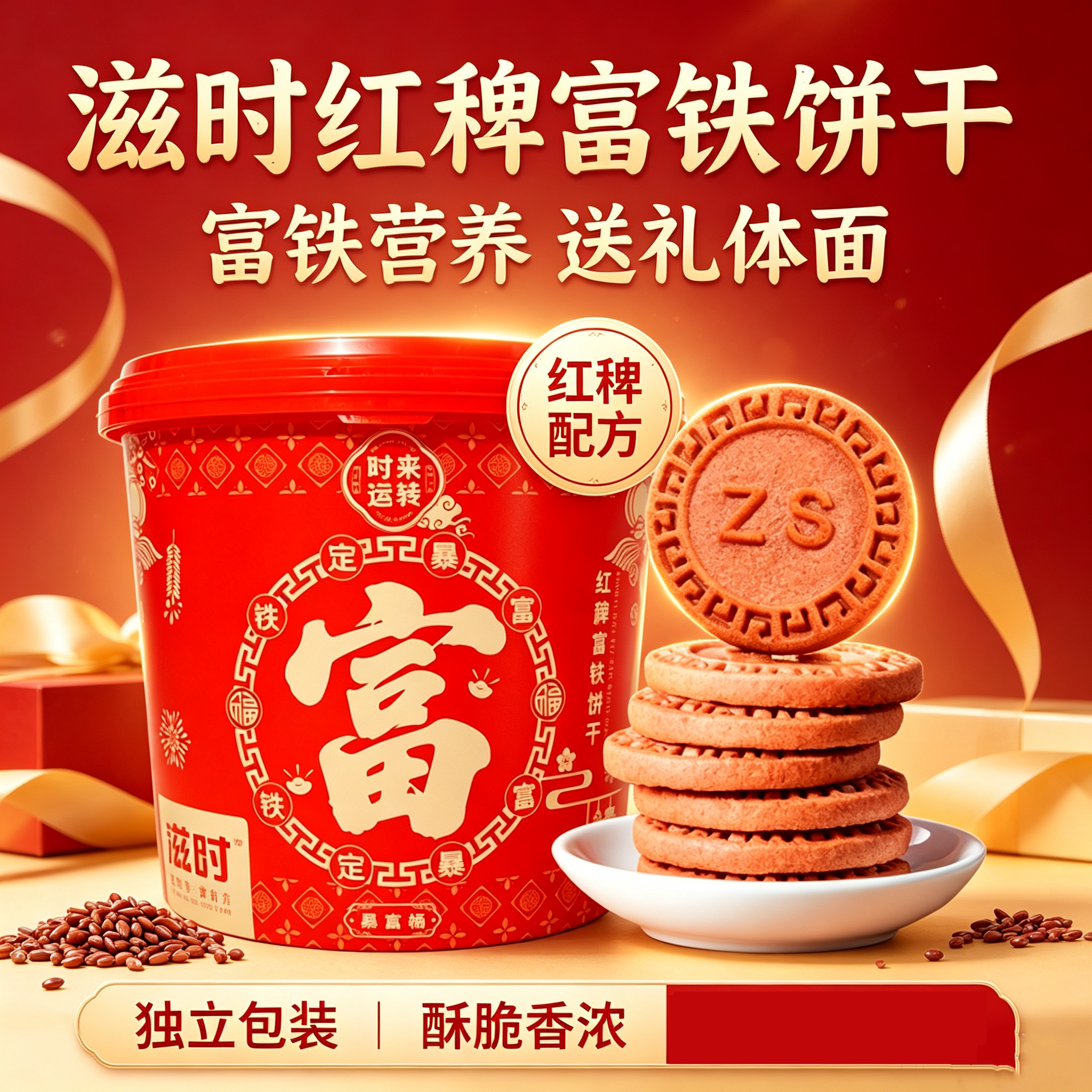 滋时红稗富铁饼干盒装饱腹独立装