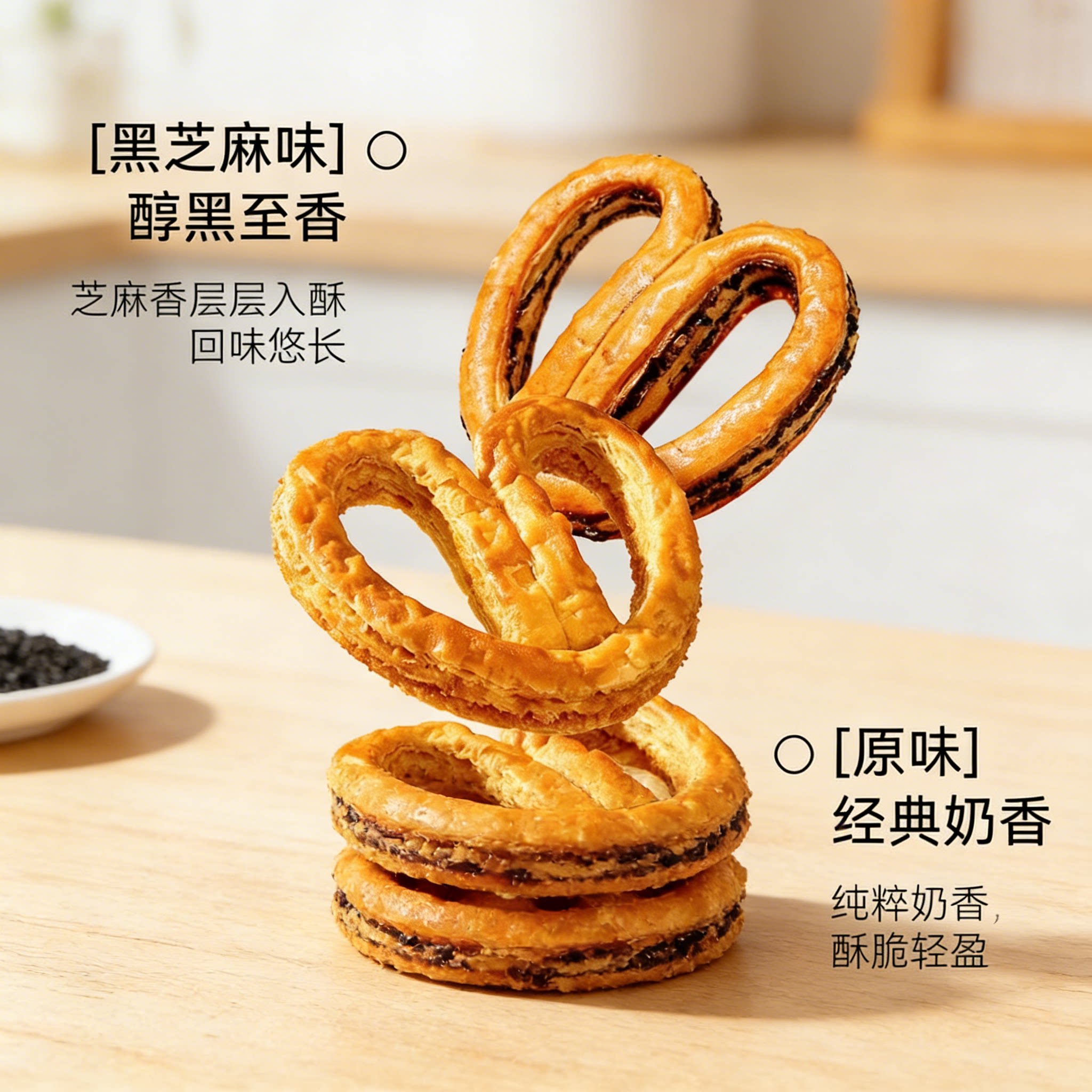 鲜达仓仓原味黑芝麻蝴蝶酥老式上海风味酥饼干网红休闲零食整箱装