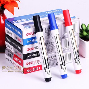 得力6811白板笔可擦水性白板书写展示板笔黑红蓝三色10支装