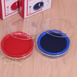得力9863快干印台红色蓝色圆形橡皮章印泥印油盒印尼财务专用品