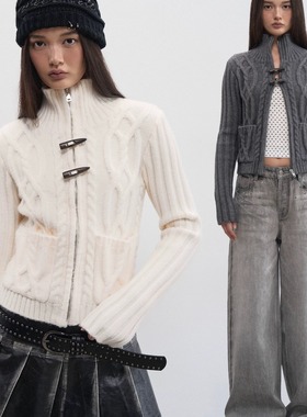 Sweet Letter 牛角扣设计针织毛衣 韩系显瘦软糯外套秋冬小众上衣