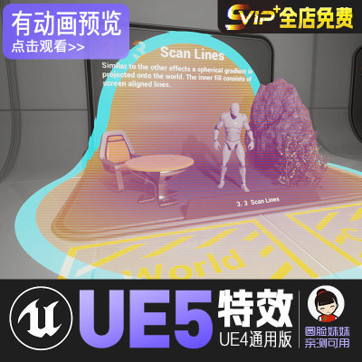 UE5虚幻4 扫描搜索圆形范围雷达探测粒子特效 Scan FX