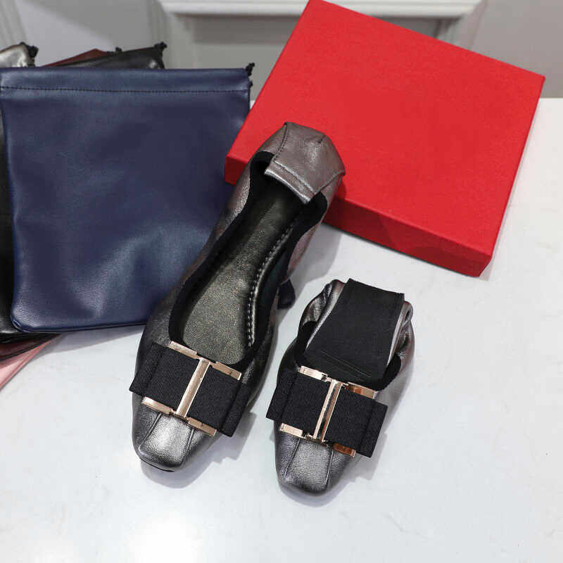 夏季真皮方头浅口女芭蕾舞平底鞋舒适蛋卷鞋软底妈妈鞋日常豆豆鞋