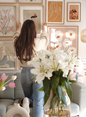 ANNA 复古法式浪漫花朵flower抽象花卉艺术海报家居装饰画 多款入