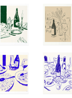 ANNA丹麦设计Kiki Makes法式红酒西餐插画艺术海报北欧餐厅装饰画