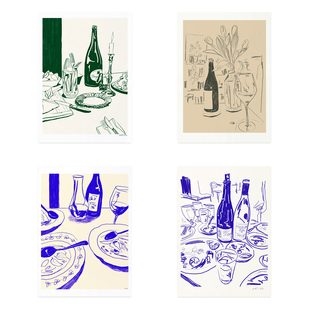 饰画 红酒西餐插画艺术海报北欧餐厅装 ANNA丹麦设计Kiki Makes法式