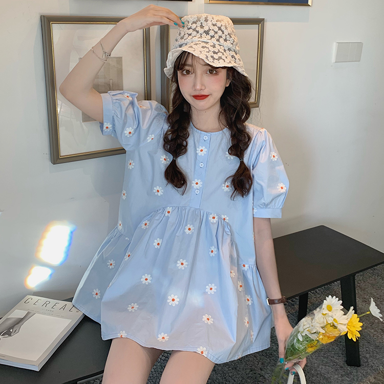 Real photo real price ~ Little Daisy printed shirt women's design sense small crowd 2020 new pleated shirt