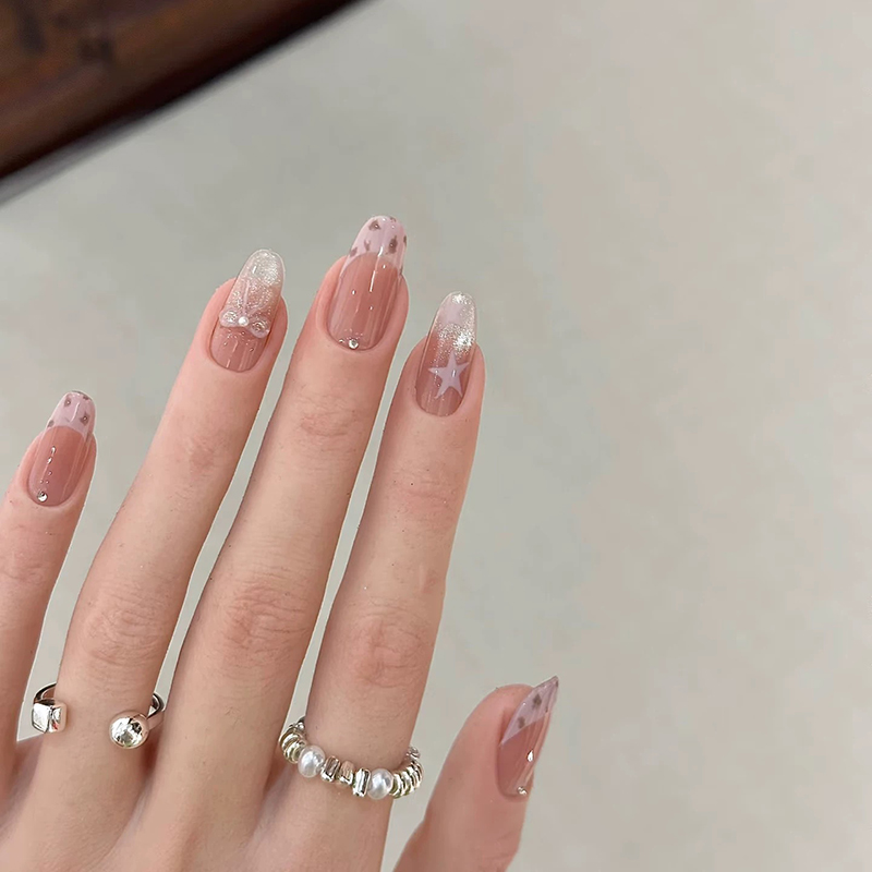 纯手工指甲片法式豹纹穿戴甲成品星星蝴蝶结温柔气质御姐美甲贴片