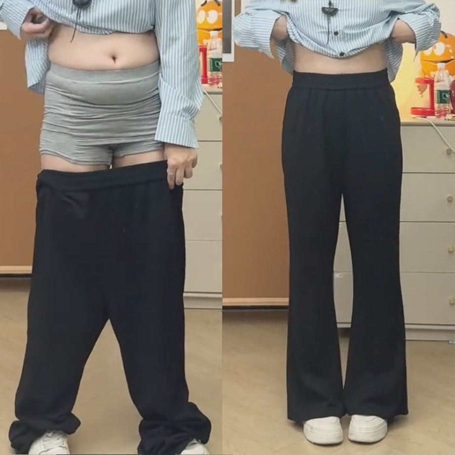 微喇春秋遮肉休闲运动裤加大码女长裤显瘦遮肚高腰梨型身材胖mm