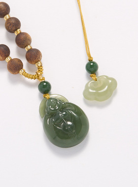和田玉沉香抱抱佛项链配饰女编织饰品首饰毛衣链玉石吊坠礼品