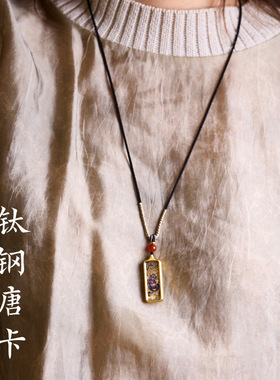 藏式唐卡项链女手绘描金唐卡吊坠迷你嘎乌盒扎基拉姆黄财神项链